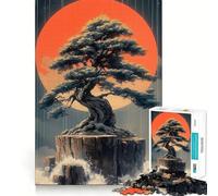 Puzzle de 1000 pièces pour Adolescents Bonsaï sous la Lune Rouge,Paysage Japonais,Assemblage Lisse,Jeu de réflexion Amusant,Cadeau Relaxant,activité de Loisirs pour Noël (38x26cm)