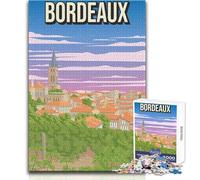 Puzzle de 1000 pièces pour Adolescents - Bordeaux, France - Affiche de Voyage Vintage Place de la Bourse - Miroir d'eau - Jeu intellectuel - Stimule la mémoire - Cadeau d'anniversaire 38x52cm