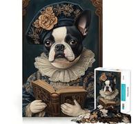 Puzzle de 1000 pièces pour Adolescents Boston Terrier,érudit de la Renaissance,Art aux Bords précis,Jeu de logique,Moment de détente et de Divertissement,Cadeau Artistique de Noël (38x52cm)
