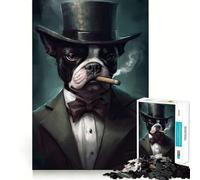 Puzzle de 1000 pièces pour Adolescents,Boston Terrier Gangster,découpe soignée,décoration,Jeu cognitif,Jouet pour Passer Le Temps,Cadeau apaisant de Noël (38x26cm)