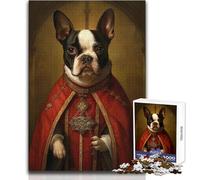 Puzzle de 1000 pièces pour Adolescents:Boston Terrier, Le Pape, Jeu de défi Unique et Difficile, Cadeau d'anniversaire, Format 38x26cm