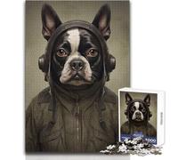 Puzzle de 1000 pièces pour Adolescents : Boston Terrier Soldat Un Jeu Unique et Amusant, Un véritable Cadeau Artistique ! Dimensions : 50x75cm