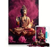 Puzzle de 1000 pièces pour Adolescents,Bouddha,Lotus Rose et Flamme,Ajustement Parfait,Jeu de Concentration et de Divertissement,Loisirs,décoration Murale de Noël (38x52cm)