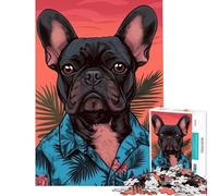 Puzzle de 1000 pièces pour Adolescents Bouledogue français en Chemise hawaïenne Stimule Le Cerveau Cadeau d'anniversaire Décoration Murale À partir de 14 Ans (38x52cm)