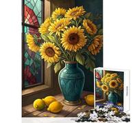 Puzzle de 1000 pièces pour Adolescents Bouquet de tournesols éclatants et Citrons Frais Nature Morte Artistique Jeu éducatif Idée Cadeau Jeu Relaxant Activités ludiques à la Maison Dimensions 38x52cm
