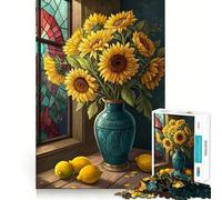 Puzzle de 1000 pièces pour Adolescents Bouquet de tournesols éclatants et Citrons Frais Nature Morte Design Finement découpé Jeu de Concentration pour se détendre,Passer Un Moment