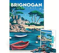 Puzzle de 1000 pièces pour Adolescents Brignogan Le Petit Nice Affiche de Voyage Jeu d'ajustement précis Activité cérébrale Intelligente Temps de détente Activité d'anniversaire (38x26cm)