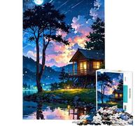 Puzzle de 1000 pièces pour Adolescents Cabane au Bord du lac la Nuit Activités Amusantes à la Maison en Famille Jeu Manuel Convient aux 14 Ans et Plus (38x52cm)
