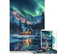Puzzle de 1000 pièces pour Adolescents Cabane près des aurores boréales Jeu de logique et d'emboîtement précis Jeu Silencieux et Amusant Idée d'activité Artistique pour Un Anniversaire (50x75cm)