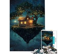 Puzzle de 1000 pièces pour Adolescents cabane sur Une île Flottante sous Un Ciel étoilé Puzzle pour Adultes Jeux relaxants Une œuvre d'art Cadeau Anti-Stress (Taille 50x75cm)
