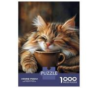 Puzzle De 1000 Pièces pour Adolescents Calico Cat Coffee Morning Puzzles pour Adultes Jeux De Détente Vacances À La Maison Passer Le Temps Défi À Compléter 70x50cm/1000pcs