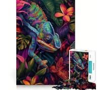 Puzzle de 1000 pièces pour Adolescents Caméléons tropicaux Jeu d'art sans Couture Concentration mentale Temps de détente Cadeau de Noël Loisirs (38x26cm)