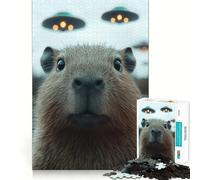 Puzzle de 1000 pièces pour Adolescents,Capybara avec OVNI en arrière-Plan,Jeu aux Bords Nets,Casse-tête cognitif,Jeu d'inactivité,décoration de Noël (38x26cm)