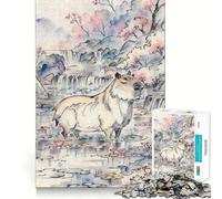 Puzzle de 1000 pièces pour Adolescents Capybara dans Un étang de Lotus,découpe Fine,Jeu d'entraînement à la Concentration,Divertissement et Moment de Calme,Cadeau de Noël Amusant (50x75cm)