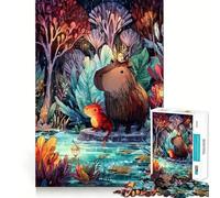 Puzzle de 1000 pièces pour Adolescents Capybara et Axolotl dans Une forêt pluvieuse,Jeu de Loisirs créatifs et cognitifs,idéal pour Les Temps Morts,décoration de Noël (38x52cm)