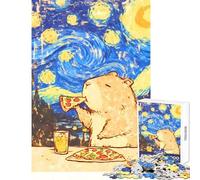 Puzzle de 1000 pièces pour Adolescents Capybara Kawaii Mangeant Une Pizza Jeu éducatif pour Les Jeux Une œuvre d'art (38x26cm)