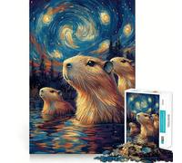 Puzzle de 1000 pièces pour Adolescents,Capybara sous Un Ciel étoilé,Jeu aux Bords Nets,Casse-tête cognitif,Jeu de détente,Décoration de Noël,Cadeau (38x52cm)