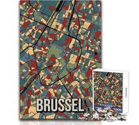Puzzle de 1000 pièces pour Adolescents, Carte de Bruxelles aux Tons naturels, Art Abstrait, Design élégant, Jeu Difficile, Cadeau d'anniversaire, Dimensions 50x75cm