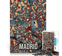 Puzzle de 1000 pièces pour Adolescents Carte de Madrid,Espagne Art du Voyage Découpe Parfaite Jeu de logique Amusant Jeu paisible Idéal pour Un Anniversaire (50x75cm)