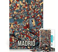 Puzzle de 1000 pièces pour Adolescents Carte de Madrid,Espagne Illustration de Voyage Design Fin et découpé Jeu de réflexion Cadeau Temps de Relaxation Idéal pour Un Anniversaire (38x26cm)