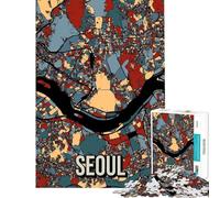 Puzzle de 1000 pièces pour Adolescents Carte de Séoul Corée du Sud Jeu de Puzzle Artistique pour Adolescents Course de Vitesse Manuelle Jeu Difficile et Stimulant (Dimensions : 50x75cm)