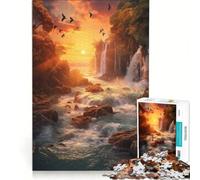 Puzzle de 1000 pièces pour Adolescents Cascade au Coucher du Soleil Jeux de détente d'analyse et de logique Cadeau d'anniversaire ou de Voyage 38x52cm