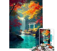 Puzzle de 1000 pièces pour Adolescents Cascade d'automne avec Porte Torii Jeu de réflexion Difficile et Stimulant (Dimensions 38x52cm)