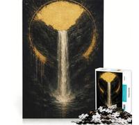 Puzzle de 1000 pièces pour Adolescents Cascade dorée dans Un Paysage Sombre, Jeu de réflexion Difficile et Stimulant, idéal comme Cadeau pour Toute la Famille 38x52cm