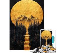 Puzzle de 1000 pièces pour Adolescents Cascade dorée Montagnes Paysage Japonais Casse-tête pour Adultes défi Difficile Cadeau pour Amis et Famille (38x52cm)