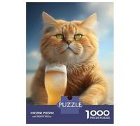 Puzzle De 1000 Pièces pour Adolescents Cat Drinking Beer Puzzle pour Adultes Jeu Familial Décoration Intérieure Cadeaux Uniques d'anniversaire Et De Noël 70x50cm/1000pcs