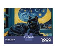 Puzzle De 1000 Pièces pour Adolescents Cat in Van Gogh Style Puzzle pour Adultes Jeu Manuel pour Améliorer La Mémoire Cadeau d'anniversaire, Cadeaux, 38x26cm/1000pcs
