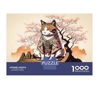 Puzzle De 1000 Pièces pour Adolescents Cat Samurai Japan Puzzles pour Adultes Vacances À La Maison Tuer Le Temps Chaque Pièce Est Unique pour Les Jeux 52x38cm/1000pcs