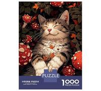 Puzzle De 1000 Pièces pour Adolescents Cat Sleeping in Autumn Leaves Puzzle Adulte Jeu Familial Analyse Et Logique Cadeaux d'anniversaire Et Cadeaux Uniques 70x50cm/1000pcs