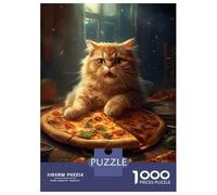 Puzzle De 1000 Pièces pour Adolescents Cat with Pizza Puzzles pour Adultes Découpe De Précision Stimule Le Cerveau Jeu Amusant Et Stimulant pour Toute La Famille 70x50cm/1000pcs