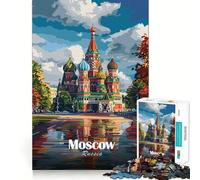Puzzle de 1000 pièces pour Adolescents Cathédrale Saint-Basile de Moscou Jeu d'assemblage précis Défi Mental Moment de détente et de Divertissement Scène de Noël (38x52cm)