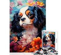 Puzzle de 1000 pièces pour Adolescents Cavalier King Charles Spaniel dans Un Champ de Fleurs Jeu Anti-Stress Cadeau d'anniversaire Activité éducative et ludique à la Maison Dimensions 38x52cm