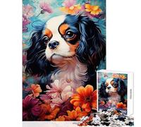 Puzzle de 1000 pièces pour Adolescents Cavalier King Charles Spaniel dans Un Champ de Fleurs Jeu Anti-Stress Idée Cadeau Jeu éducatif avec Poster et fiche de Questions Assortis Format 50x75cm