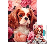 Puzzle de 1000 pièces pour Adolescents Cavalier King Charles Spaniel dans Un décor de Roses Activités ludiques à la Maison pour améliorer la mémoire et se détendre À partir de 14 Ans 50x75cm