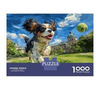 Puzzle De 1000 Pièces pour Adolescents Cavalier King Charles Spaniel Running with Tennis Ball Puzzle pour Adultes Jeu Manuel pour Améliorer La Mémoire Cadeau d'anniversaire, Cadeaux, 52x38cm/1000pcs
