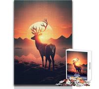 Puzzle de 1000 pièces pour Adolescents - Cerf au Coucher du Soleil - Un Jeu Unique et Amusant, Une véritable œuvre d'art à Offrir - Dimensions : 50x75cm