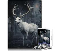 Puzzle de 1000 pièces pour Adolescents:Cerf Blanc en ruines Jeu éducatif, Amusant et Original, idéal comme Cadeau d'anniversaire Dimensions:38x52cm.