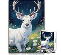 Puzzle de 1000 pièces pour Adolescents - Cerf Blanc Mignon dans la Prairie - Idéal pour Un Moment de détente paisible à la Maison - Découpe de Haute précision - Dimensions:38x52cm