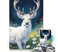 Puzzle de 1000 pièces pour Adolescents Cerf Blanc Mignon dans la Prairie, Jeux de société, pour s'amuser en Famille, Collection d'artistes, Beaux-Arts 38x26cm