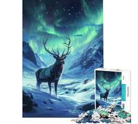 Puzzle de 1000 pièces pour Adolescents Cerf majestueux sous Les aurores boréales Jeu Amusant et addictif pour cultiver la Patience Cadeau d'anniversaire idéal pour s'amuser en Famille (38x26cm)
