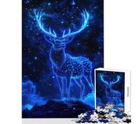 Puzzle de 1000 pièces pour Adolescents Cerf néon dans Une Nuit étoilée Jeu Pratique pour Femmes et Hommes Découpe de précision (38x52cm)