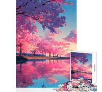 Puzzle de 1000 pièces pour Adolescents cerisiers en Fleurs Roses au Bord d'un lac Jeu Impossible pour Toute la Famille décoration Murale Cadeau Unique pour Un Anniversaire ou Noël (50x75cm)