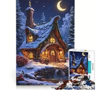 Puzzle de 1000 pièces pour Adolescents Chalet d'hiver féérique sous Un Croissant de Lune Jeu Amusant et Stimulant à compléter Idéal comme Cadeau pour Toute la Famille 50x75cm