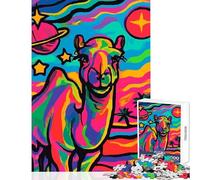 Puzzle de 1000 pièces pour Adolescents Chameau psychédélique dans l'espace Jeu de Construction à Monter soi-même Idéal pour s'amuser à la Maison et stimuler sa réflexion Dimensions 38x52 cm