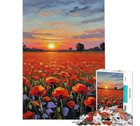 Puzzle de 1000 pièces pour Adolescents Champ de Coquelicots au Coucher du Soleil Puzzle pour Adultes Jeu de réflexion Difficile pour Les Amis et la Famille (Dimensions 50x75cm)