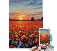 Puzzle de 1000 pièces pour Adolescents Champ de Coquelicots au Coucher du Soleil Puzzle pour Adultes Jeu de réflexion Difficile pour Les Amis et la Famille (Dimensions 38x26cm)